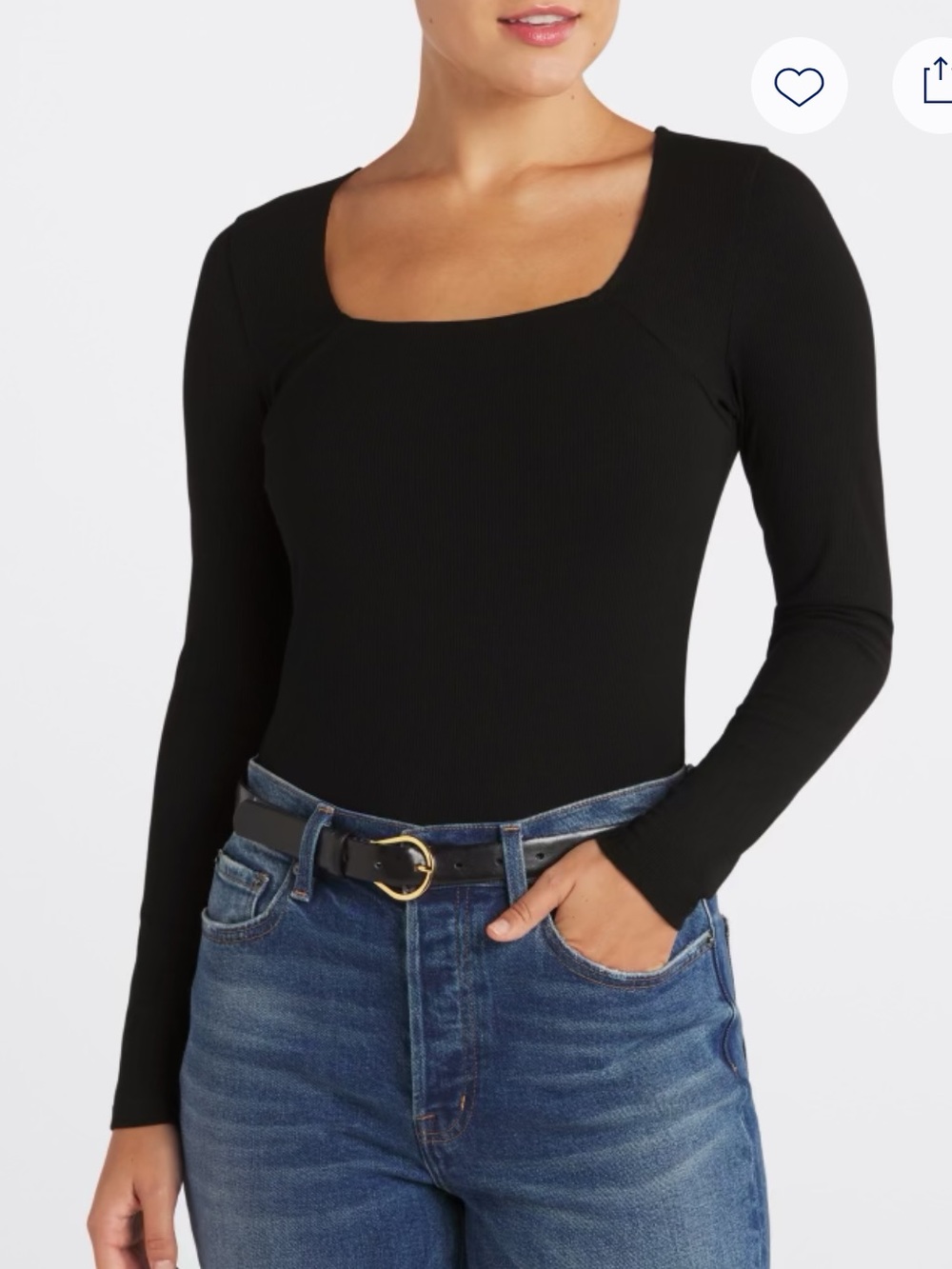 Kaileigh Black Square Neck Long Sleeve Bodysuit
